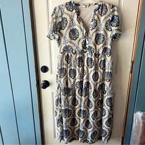 Dex Navy and Cream Medallion Patterned Midi Dress lightweight size XL